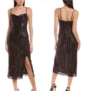 Laundry by Shelli Segal Rainbow Slip Sequin‎ Midi Dress size 2 XS New!